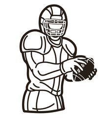 American Football Player Action Cartoon Outline Sport Graphic Vector