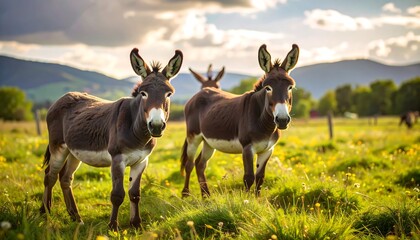 Two Donkeys Field Sunset
