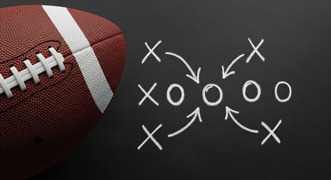 American Football and Chalkboard Play Strategy with X's and O's