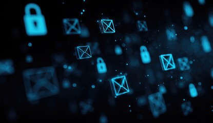 Abstract digital display of email and lock icons