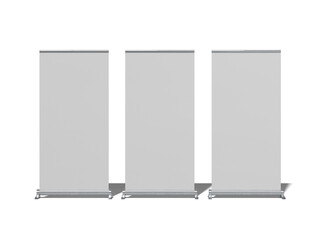 White Blank Three Roll Up Banner Mockup 3D Rendering