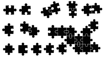 Naklejka premium Icon Set Vector Collection of Jigsaw Puzzle Pieces in Minimalist Black Silhouette Style