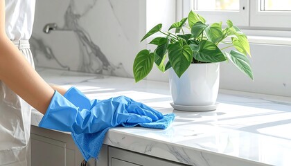 Woman cleaning kitchen counter