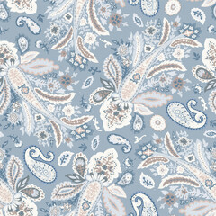 Vintage Blue Paisley Seamless Pattern