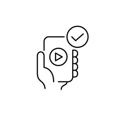 Video playback on phone and checkmark. Pixel perfect, editable stroke vector icon