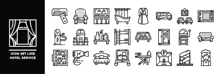 Hotel Service Line Icons Representing Amenities and Facilities.