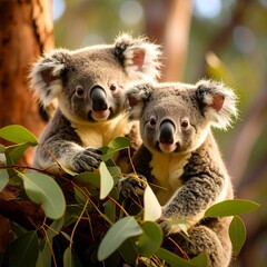 Fototapeta premium Two koala cubs in a tree