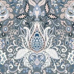 Gray Ornamental Paisley Seamless Pattern