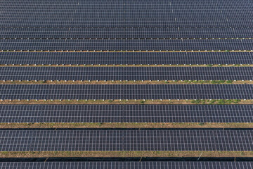 Aerial view to a solar panels in solar park near to Malko Tarnovo, Burgas, Bulgaria