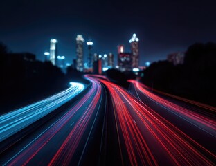 Night city highway with blurred lights