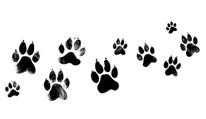 Scattered black paw prints on white background