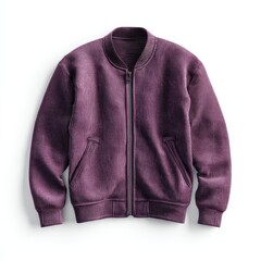 Purple corduroy bomber jacket on white background