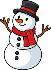 simple cartoon illustration of a snowman wearing a scarf and hat under the snow