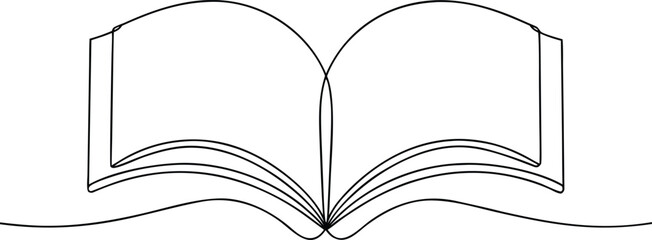 Open book with flowing pages single line drawing reading