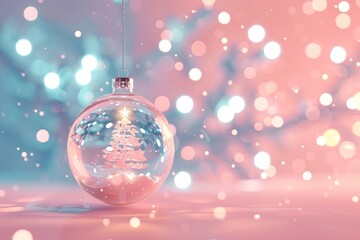 Fototapeta premium Christmas tree inside a glass ball christmas ornament lights.
