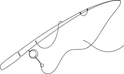 Black line drawing of a fishing rod and line fishing line