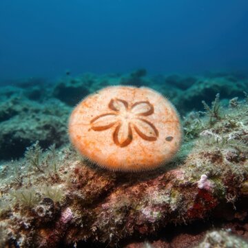 Close-Up View of a Sand Dollar Species, Clypeaster humilis, on a Reef

