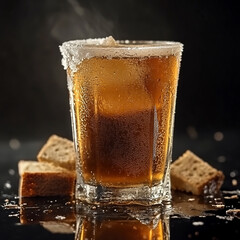 Scotch whiskey on the rocks with shortbread cookies