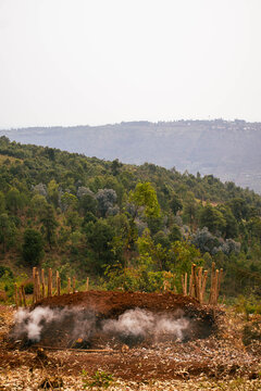 Traditional charcoal making in rural Rwanda
