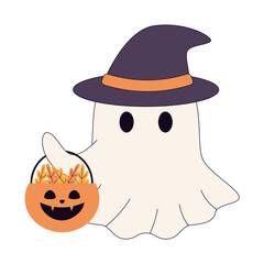 Cute Halloween Ghost and Festive Elements
