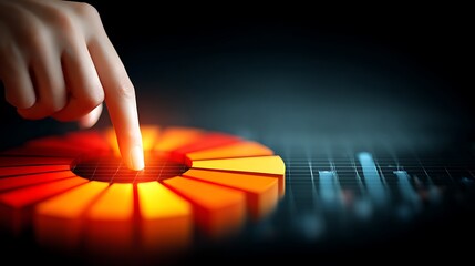 Creative Concept of Digital Interaction with Touchscreen Interface and Data Visualization Elements in Dark Background