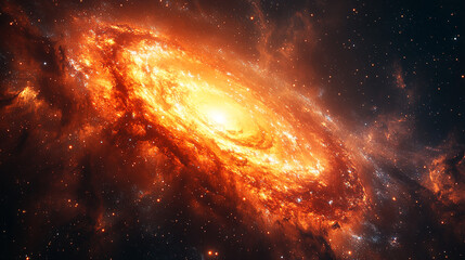 Spiral galaxy with bright core in deep space