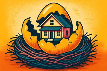Home Nest Egg Concept Illustration for Real Estate Investment and Financial Security