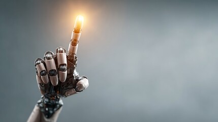 Futuristic robotic hand pointing with an illuminated finger against a soft blurred background showcasing technology and innovation