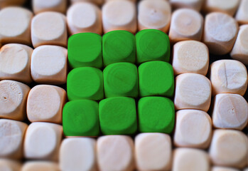 group of green wooden cubes, abstract concept background 
