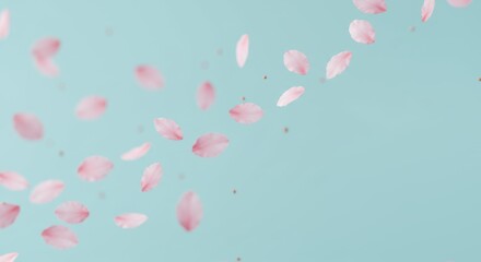 Floating Pink Cherry Blossom Petals on Soft Blue