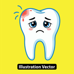 Sad Tooth Illustration Depicting Toothache and Oral Health Concerns on a Vibrant Yellow Background
