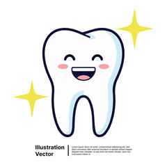 Cute Smiling Tooth Illustration Perfect for Dental Health, Whitening, and Oral Care Campaigns