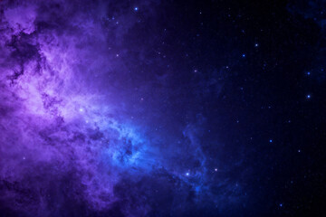 Fototapeta premium Vivid cosmic nebula with purple and blue hues glowing against a star-filled dark sky