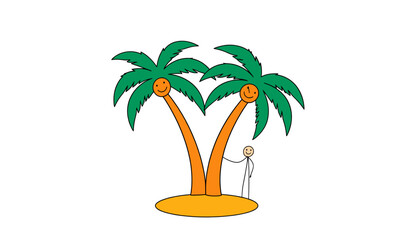 Cartoon Palm Trees with Fruits Illustration