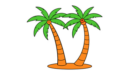 Two Leaning Palm Trees Cartoon Illustration