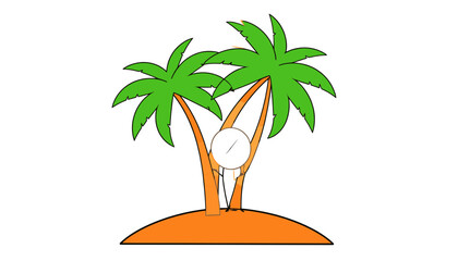 Cartoon Palm Tree with Coconut Isolated on White