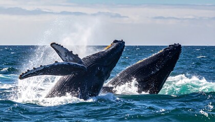Fototapeta premium Two humpback whales breaching