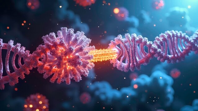 Cells and Orange Red Structure - Powered by Adobe