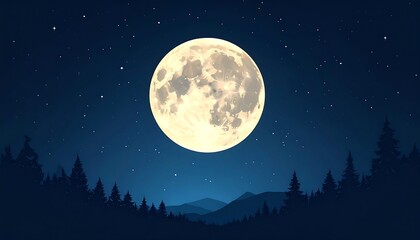 Full moon over a forest at night