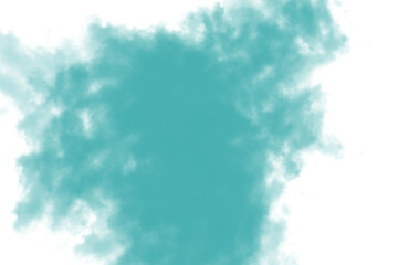 Obraz premium Teal watercolor splash on white background, turquoise ink cloud texture, abstract cyan paint wash for graphic design projects and artistic overlays