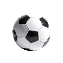 Fototapeta premium A classic black and white soccer ball, glossy finish, hexagonal panels, isolated on a black background