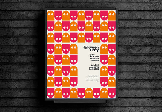 Halloween Party Poster Template with Little Ghosts Pattern