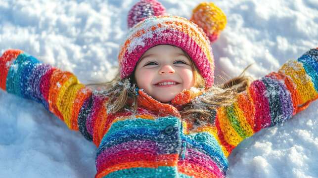 children playing together in snow making snow angels smiling joyful faces festive winter fun holiday season outdoor activity happy childhood moments family atmosphere