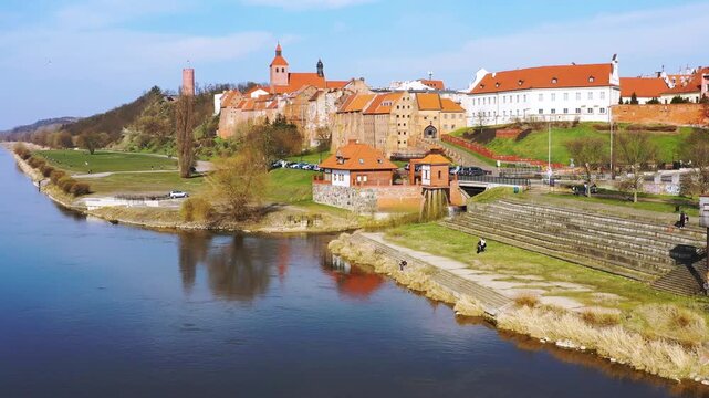 Beautiful architecture of the Granaries in Grudziadz by the Wisla river, Poland.