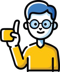A man in a yellow shirt and glasses raises a phone, appearing friendly and approachable.