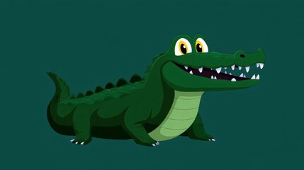 Naklejka premium Playful Cartoon Crocodile with Wide Open Mouth Displaying a Fun and Joyful Expression Amidst a Vibrant Colorful Background Evoking Whimsy and Delight