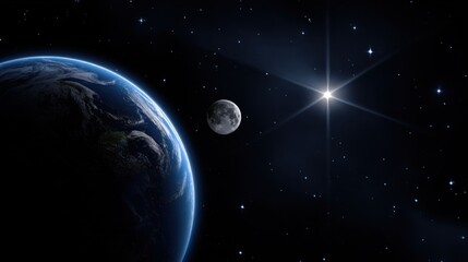Fototapeta premium Breathtaking View of Earth Surrounded by Stars with the Moon Illuminating the Scene Capturing the Beauty and Wonder of Space and Celestial Bodies