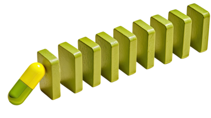 Green dominoes with a yellow pill