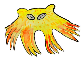 Funny characters inspired by surrounding objects. Hand drawn illustration. Colored pencils sketch. PNG on transparent background.