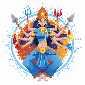 Divine Empowerment A Colorful Illustration of the Powerful Hindu Goddess